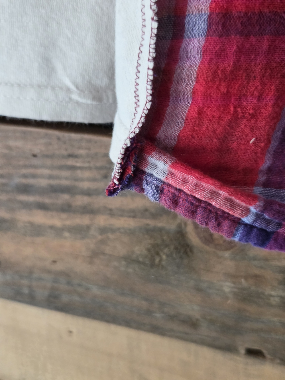 Upcycled Leave Me Alone Graphic Tee with Red Plaid Sleeve Detail - Picture 9 of 12